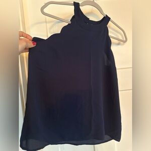 Scalloped Dark Blue Sleeveless Blouse